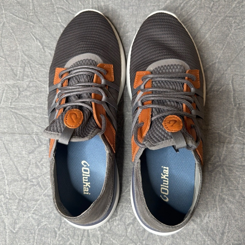 OluKai Sneakers Mens 11 Mio Li Pavement Grey Orange 10440-PVVI Drop-in Heel - Picture 6 of 8